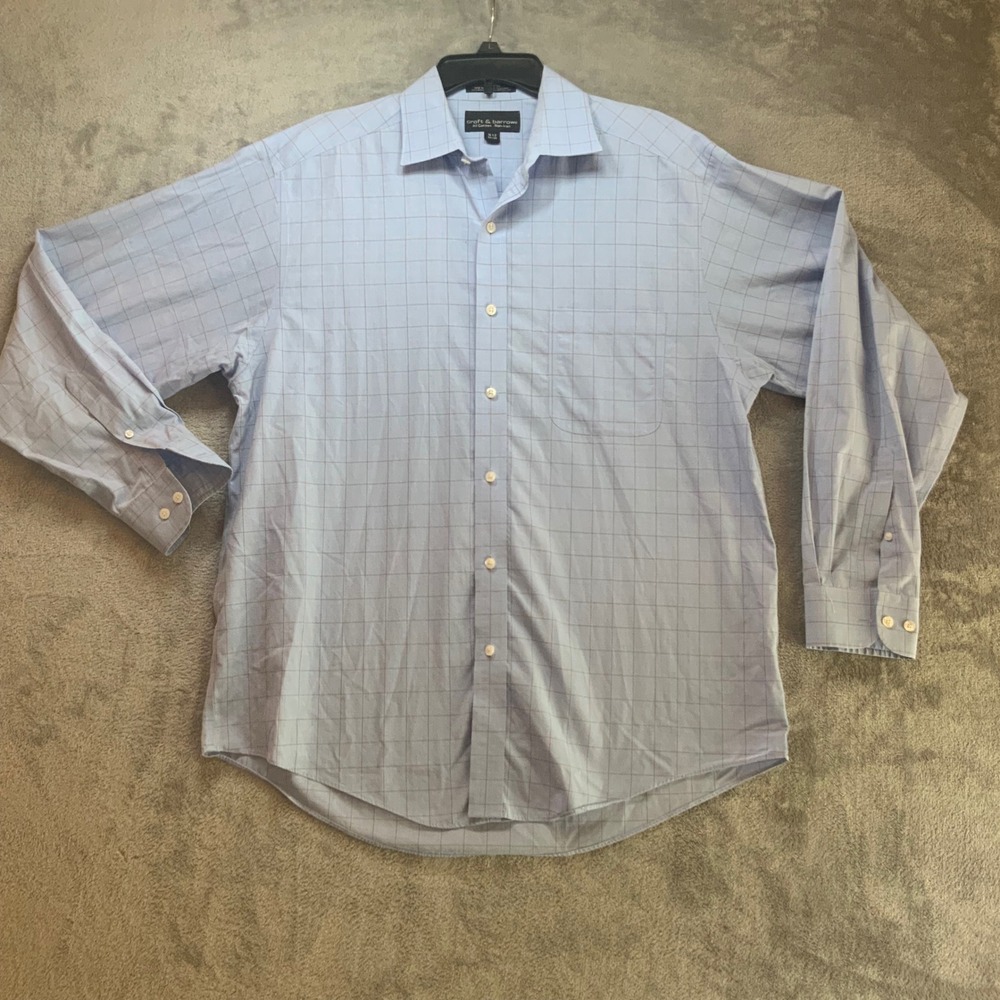 Croft & Barrow Mens Blue Check Non-Iron Cotton Dress Shirt 16.5 34/35 L